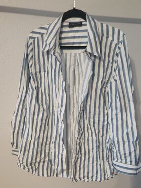 Lane Bryant White Shirt with Blue and Green Stripes 14/16
